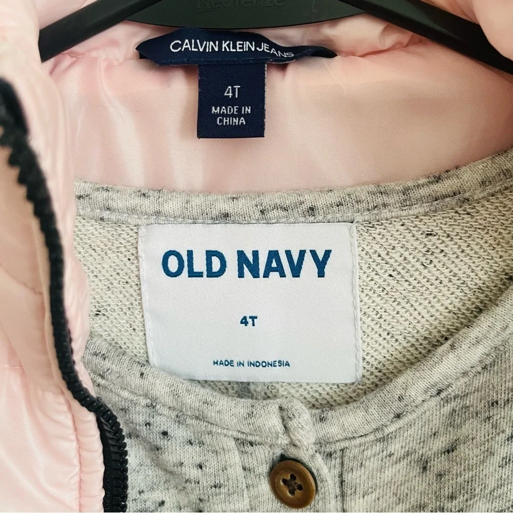 Girl Pink Quilted Vest with Gray Outfit Set size 4T Calvin Klein Old Navy winter